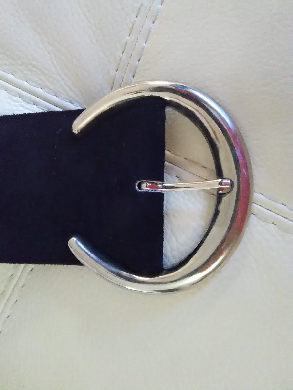 Black Split Leather Silver Buckle WIDE Belt Women's Size Medium/Large Excellent