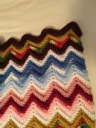 Crocheted Ripple Afghan Throw Multi Colors 36 X 56