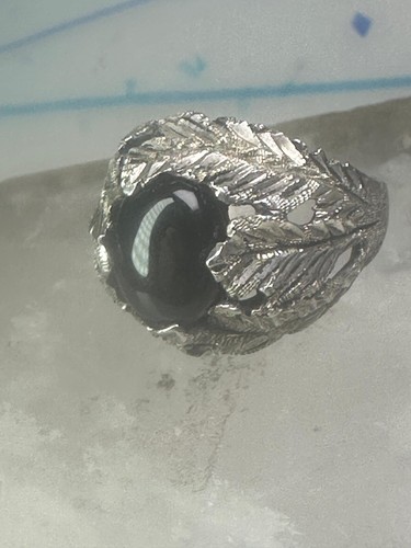 Vintage Black Hills Gold ring onyx leaves size 6.25 sterling silver women