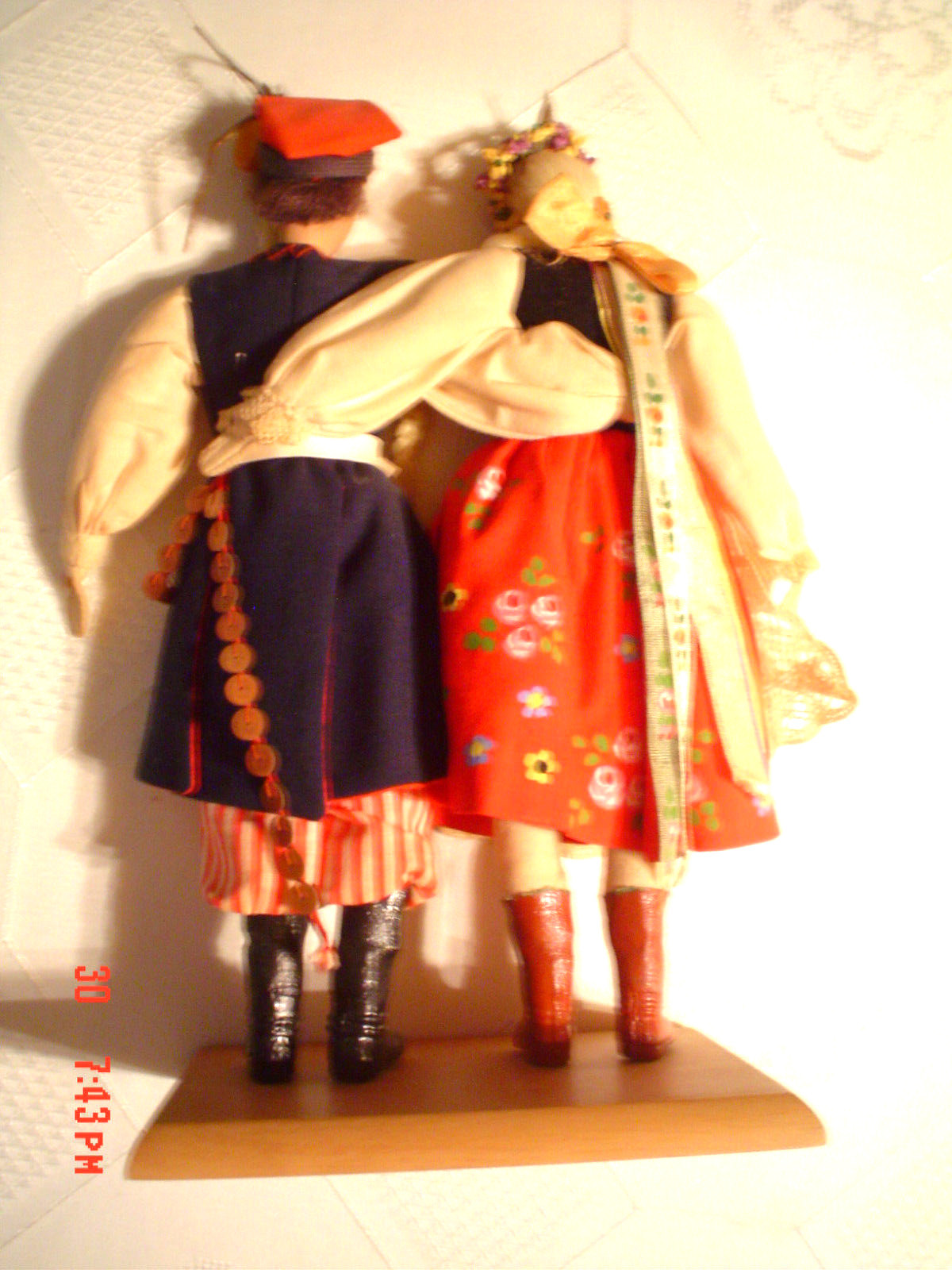 SALE  1976 PURCHASED IN POLAND Folk Art Regional Handmade Dancing Dolls w/ base