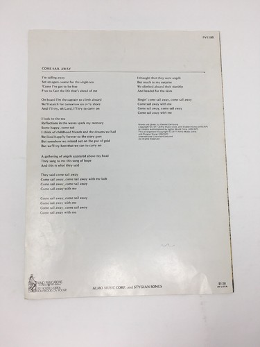 Styx Come Sail Away Sheet Music 1977 Vintage