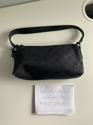 Gucci Mini Canvas Monogram Black Baguette Pochette Shoulder Bag