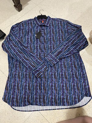 NWT Visconti Black Mens Long Sleeve Shirt 3XLT Multicolor Blue Striped