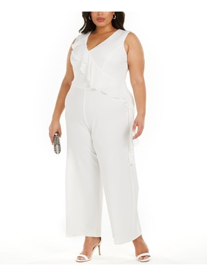 

CONNECTED APPAREL Женский белый коктейльный комбинезон без рукавов с широкими штанинами Plus