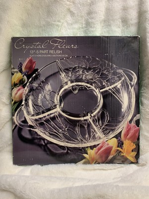 Colony Crafts Crystal Fleurs 13 Inch 5 Part Crystal Relish Dish New