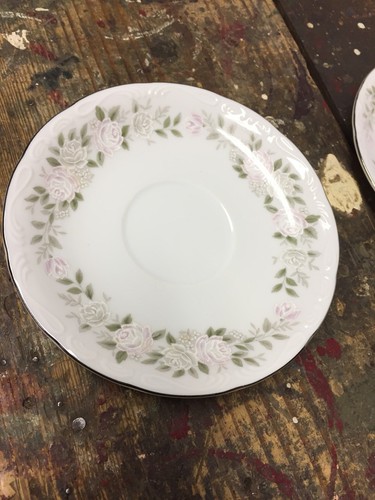 2 Sheffield Fine China Saucers Japan Classic 501 Pink Rose Pattern LOW SHIP