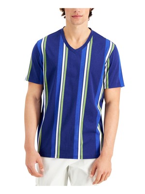

INC Мужская синяя полосатая футболка классического кроя с коротким рукавом, Синий, 100123711