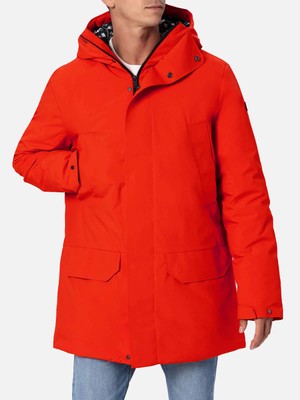 Pre-owned Mc2 Saint Barth Man Hooded Red Parka With Bandanna Lining
