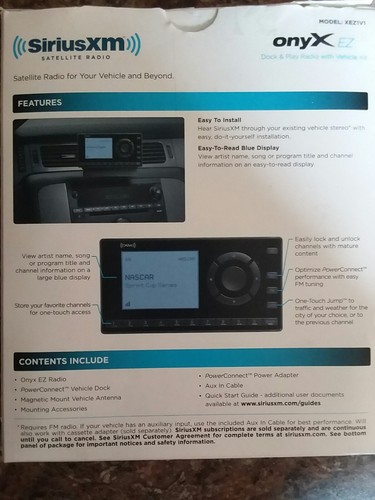SiriusXM ONYX-EZ XEZ1V1 Satellite Radio Dock and play. Vehicle Kit Included.