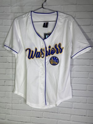 NBA UNK Golden State Warriors White Blue Button Up Baseball Jersey Mens Size S