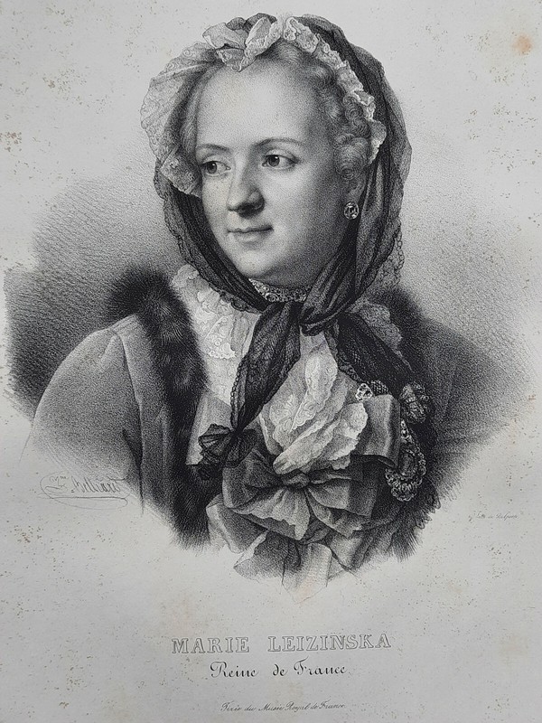 Marie Leizinska Reine France Portrait Lithographie Belliard Delpech 50x31cm XixÂ°