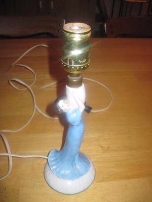 VINTAGE PORCELAIN GERMAN LAMP-WOMAN HOLDING UP A JUG-EXCELLENT