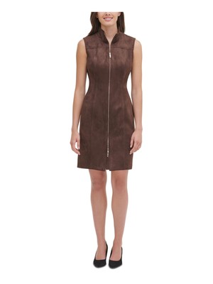 

TOMMY HILFIGER Женское коричневое платье-футляр без рукавов с воротником на молнии выше колена, Коричневый