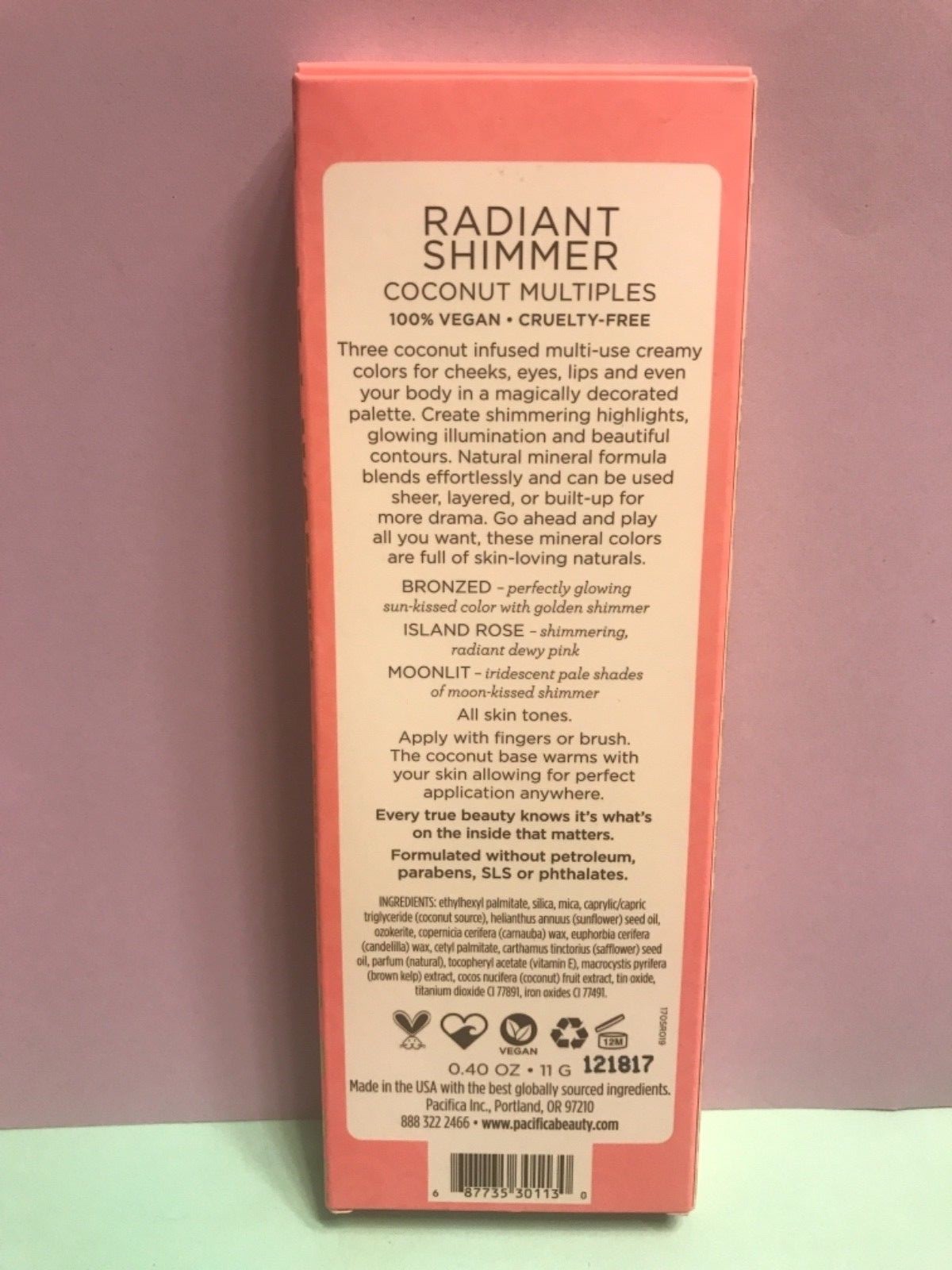 Pacifica Natural Minerals Radiant Shimmer Natural Vegan High End Full Size NEW