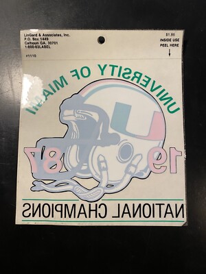 Original 1987 Window Decal National Champions University of Miami Hurricanes