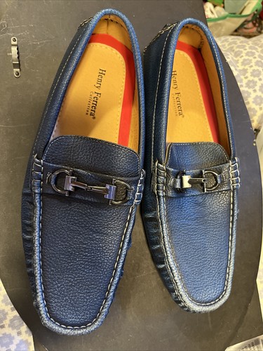Henry Ferrera Blue Bridle Buckle Faux Leather Mens Loafers Shoes King Size  10 | eBay