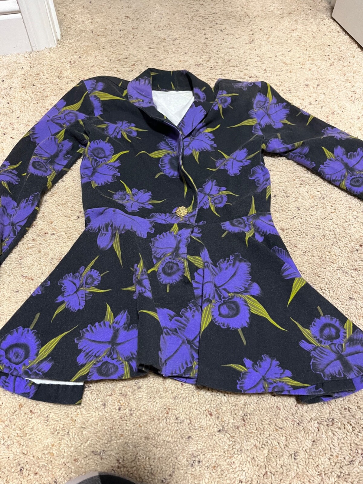 Vintage Betsey Johnson Purple Iris Peplum Jacket lycra small