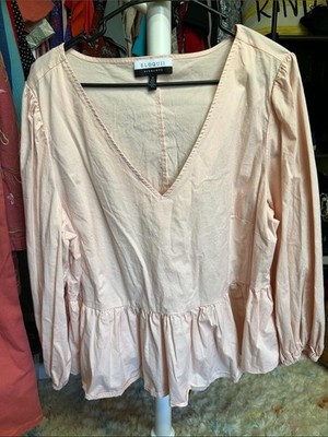 Eloquii Blush Pink V-Neck Peplum Long-Sleeve Blouse Size 18