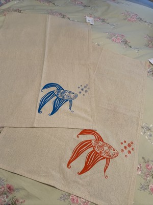 2 Fish Design Cotton Tea Towels,  New with Tags