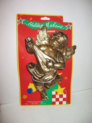 Angel Holiday Christmas Gold Cherub 9'' Ornament w/ Instrument NEW Hanging