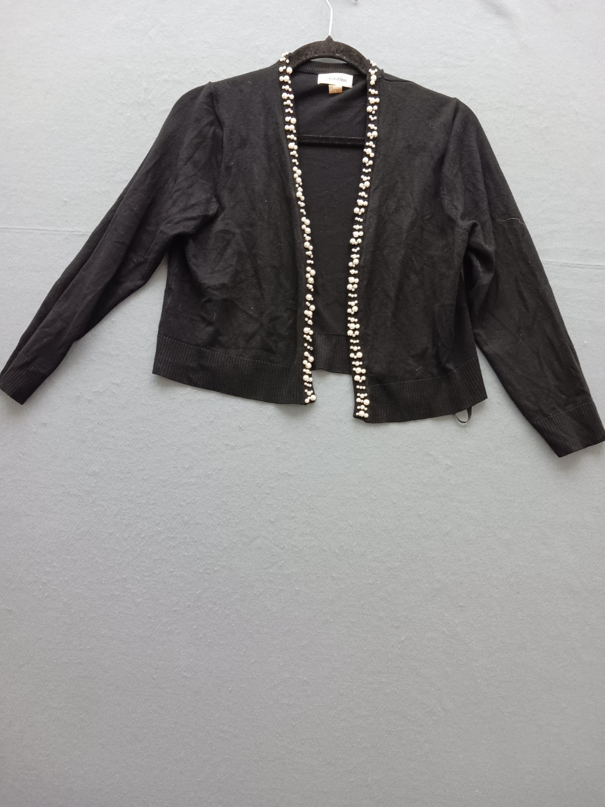 Calvin Klein Women's Cardigan Size L Dressy Black Solid Pearl Buttons Career