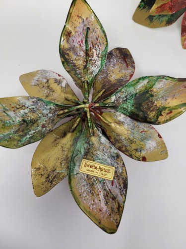 Set of 3 Vintage Neiman Marcus Metal Christmas Poinsettia Taper Candle Holder