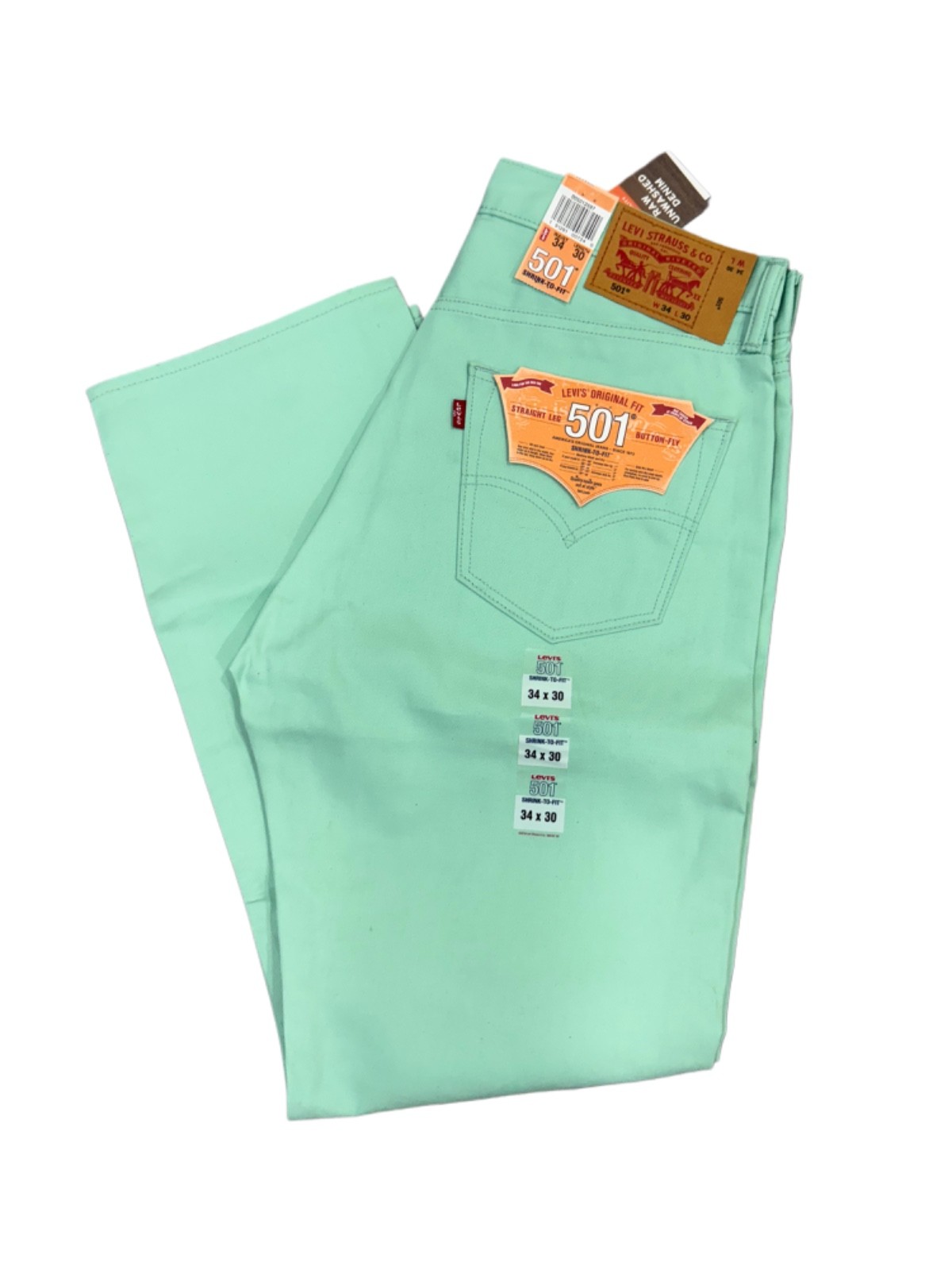 Levi's Men's 501 Shrink To Fit Original Fit Color Mint Green
