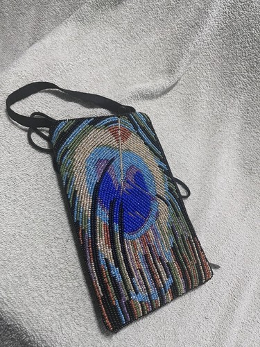 bamboo trading company beaded bag Black Feather Small Crossbody Club Bag Blue