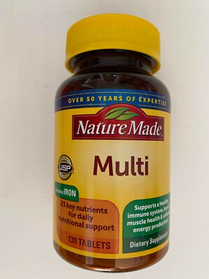 Nature Made Multi including Iron ( 130 tablets ) 23 key nutrients daily 08/2025