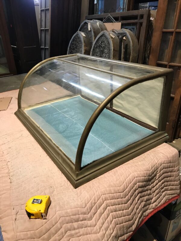 AN Antique curved glass nickel table top showcase 38.5 x 24