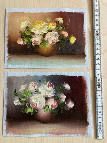 2 Stück kleine Öl Drucke auf Leinwand Blumenmotive 15 x 10 cm ( 2 ) 