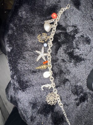 10  Bracelet Or Anklet Silver Tone Sea Theme Shells Seahorse Clam Crab Cute!