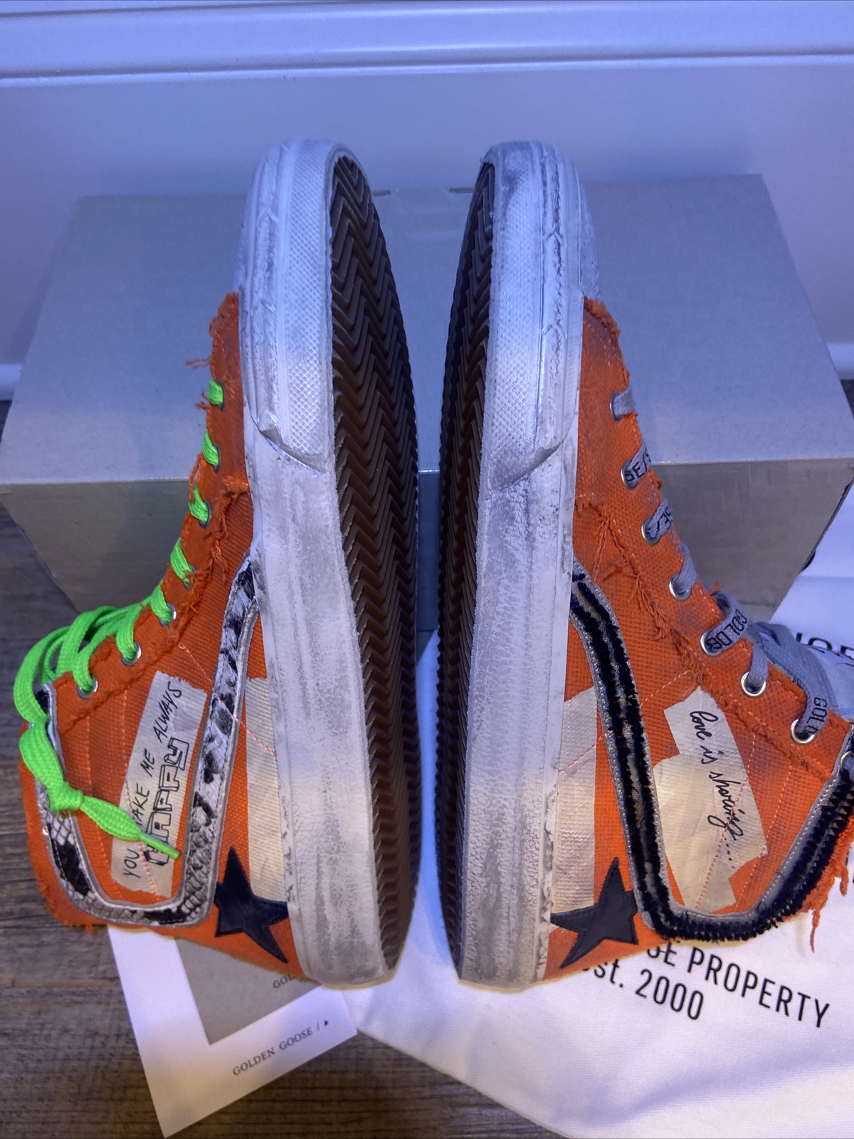 orange canvas sneakers