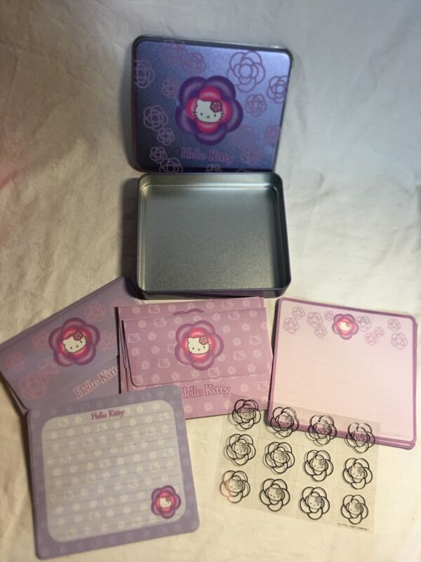 Vintage Hello Kitty Stationary Letter Paper Note Envelopes Stickers Tin Set 2001