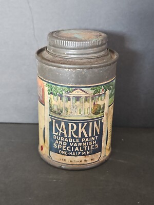 ORIGINAL VINTAGE RARE LARKIN DURABLE PAINT AND VARNISH SPECIALTIES TIN CAN W/TOP