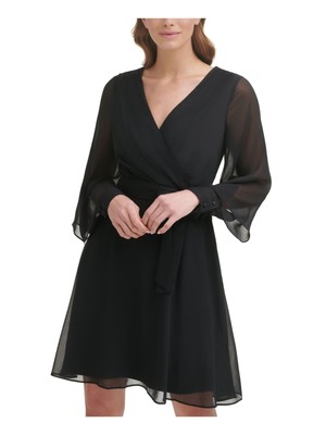 

DKNY Женское черное платье с завязками на рукавах и вырезом с вырезом, короткое коктейльное платье с запахом из искусственной кожи, Черный
