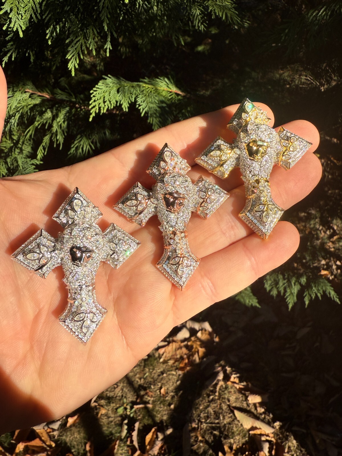 Pre-owned Hip Hop Moissanite 3d Cross Jesus Face Pendant Iced Necklace Real 925 Silver / 14k Gold In White