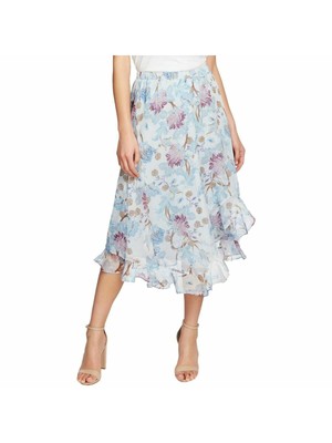 Женская светло-голубая миди-юбка с оборками в цветочек от VINCE CAMUTO XL