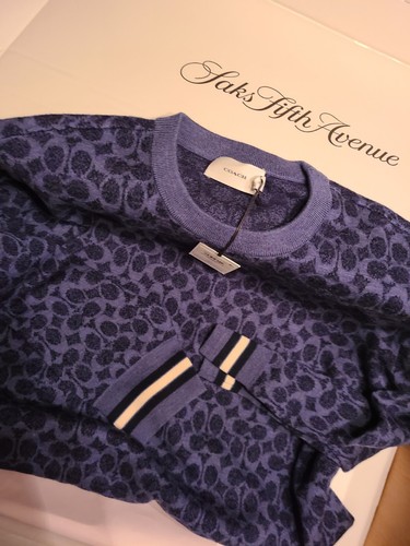 Pre-owned Coach Limited  Logo Men Sweater 2xl Wool Authentic Blue Multicolor