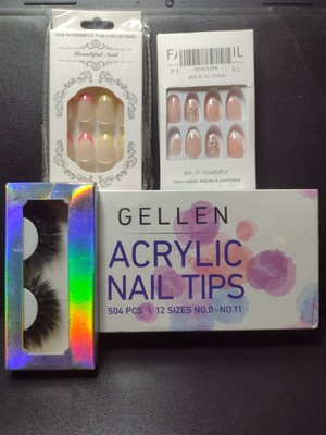 Gellen Acrylic Nail Tips,2 Press On Nails And 1 Pair Of Eyelashes