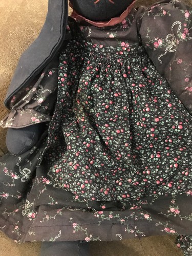 Vintage Floppy Ear Black Bunny Rabbit Handmade Stuffed Doll W/ Country Outfit