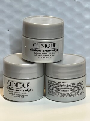 3 X CLINIQUE SMART NIGHT CUSTOM REPAIR MOISTURIZER CREAM - DRY COMBINATION-0.5X3