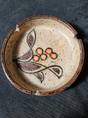 Vtg Hand Crafted Otagiri Original Speckled Stoneware Pottery Ashtray Mid Century