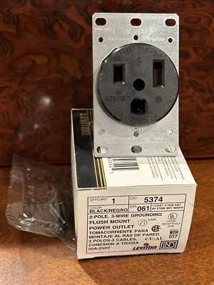 Leviton Flush Mount Power Outlet 50a-250v Black #5374 - 2 Pole/3 Wire Grounding