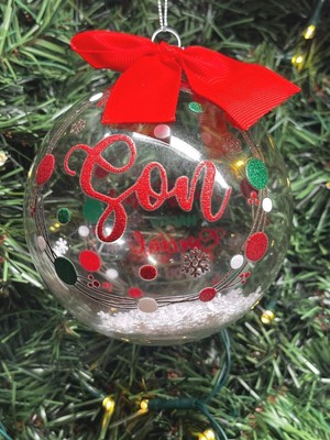 Christmas Glass Ball Ornament with Pen for Personalizing 4'' YOUR CHOICE