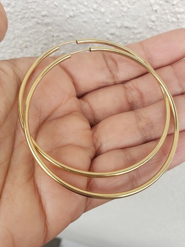 Pre-owned Love Jewels Inc Big Real 14k Yellow Gold Large Hoop Earrings 2.35 Inch Long