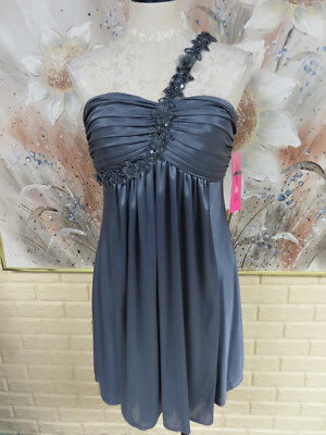 NWT MORGAN & CO. SZ MEDIUM SEXY GRAY PROM PARTY DRESS ONE SHOULDER BEADS/SEQUINS