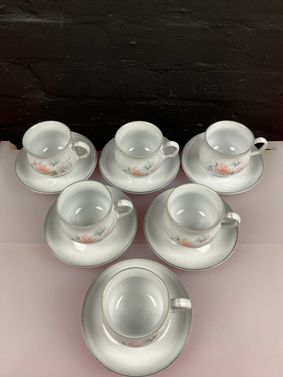 Denby Encore Sweet Pea Tea Cups and Saucers 6 Sets of 6 Available