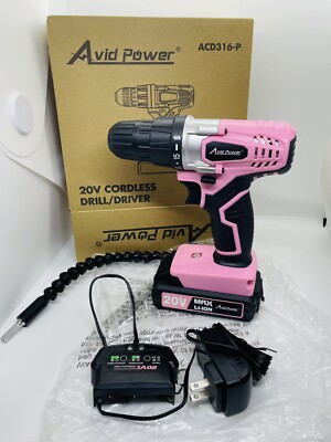 AVID POWER ACD316-P 20V Cordless Drill Set With Battery And Charger Pink