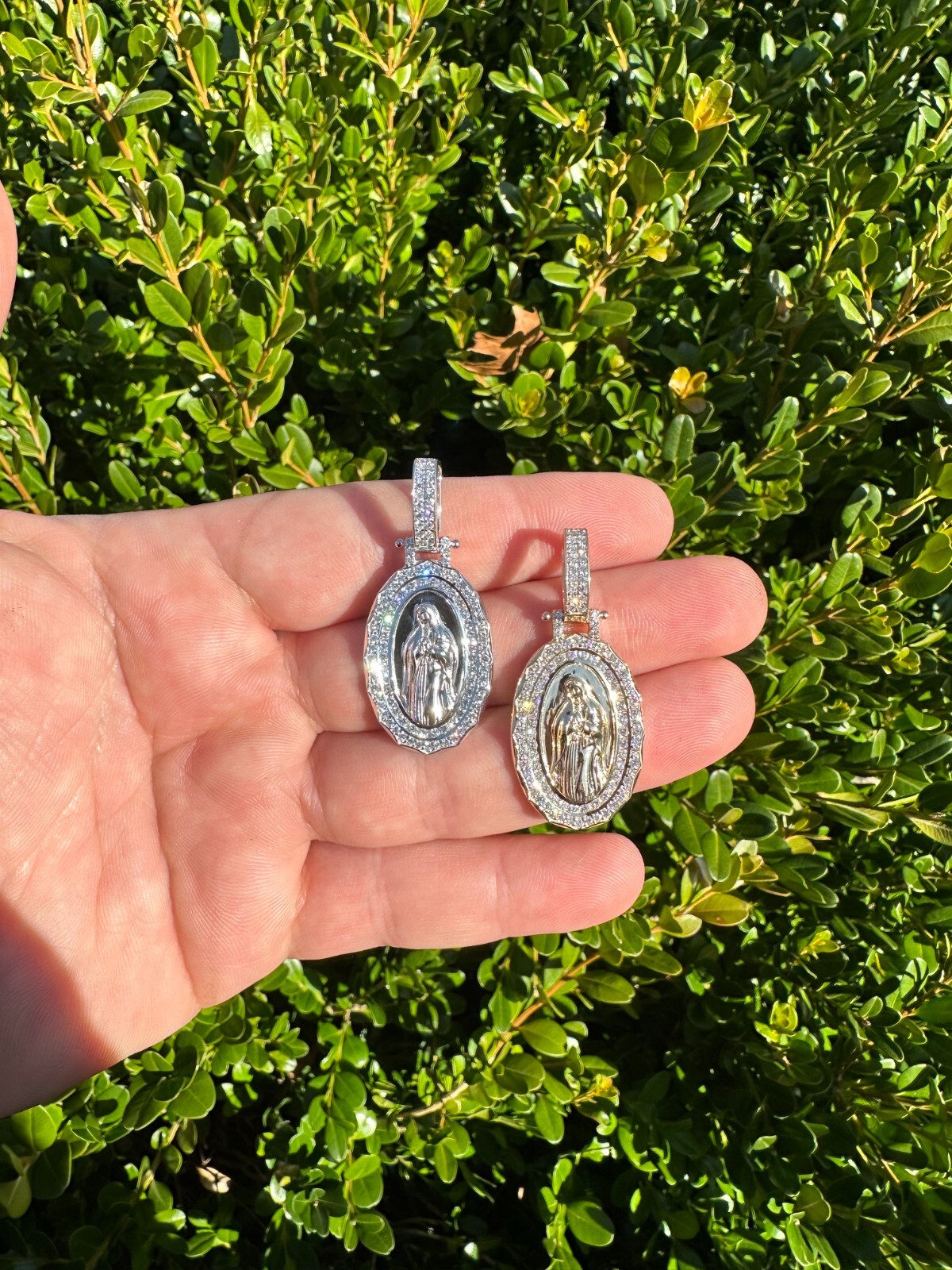 Pre-owned Harlembling 1.55ct Real Diamond Virgin Mary Pendant 925 Silver Necklace Medallion Pendant In White